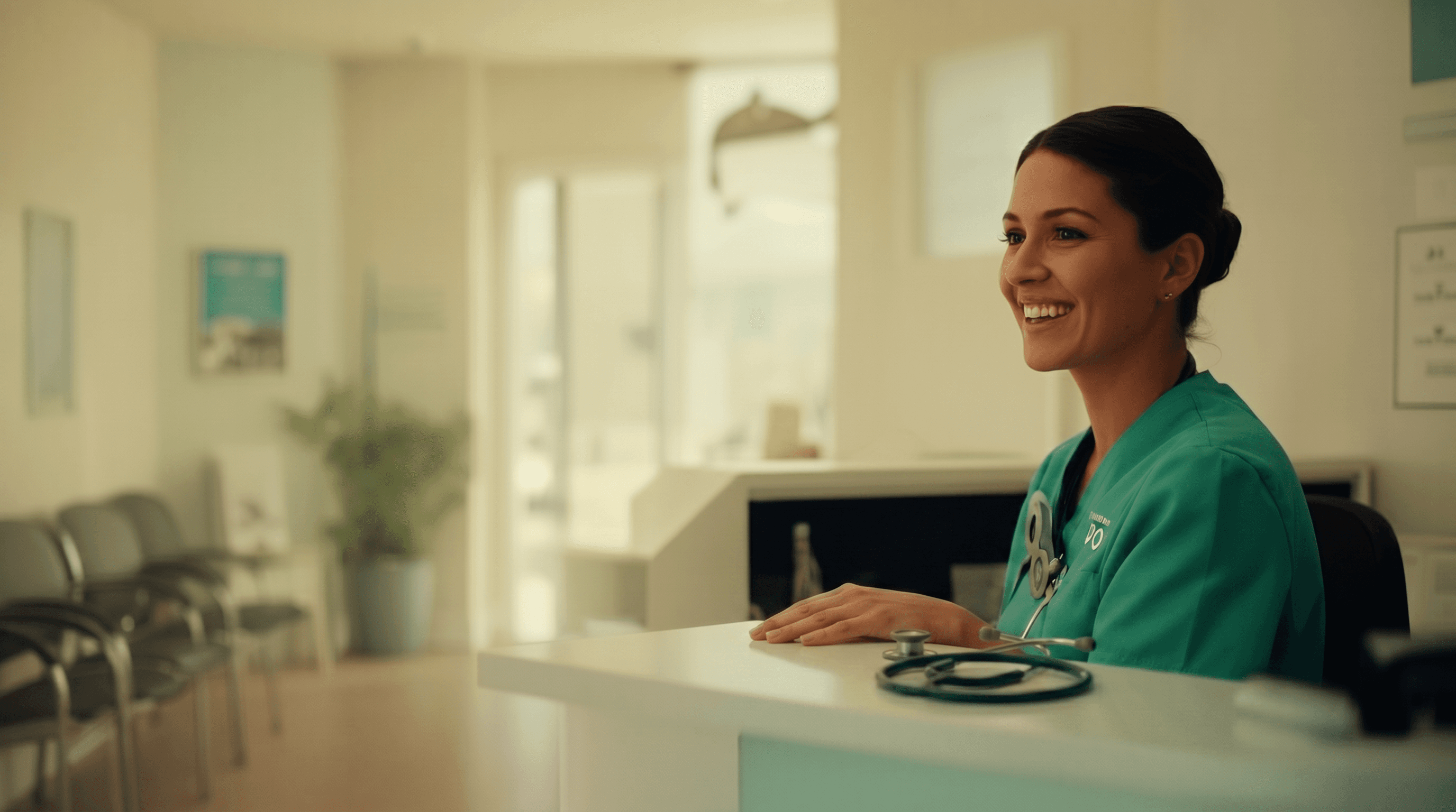 AI receptionist answering a client call at a veterinary practice front desk